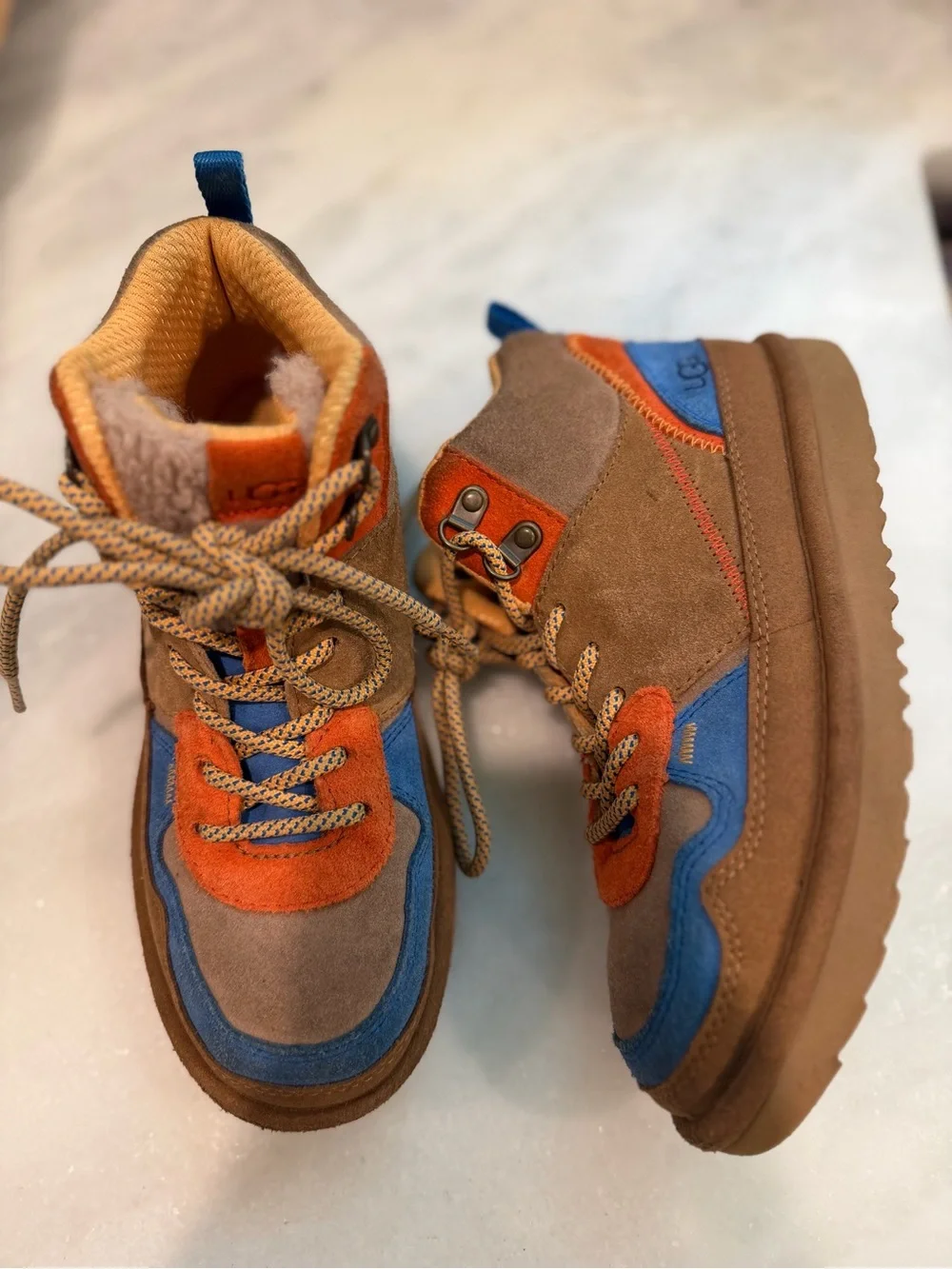 UGG Kids Highland Hi Heritage Boots Colorblock Suede Lace-Up Youth Size 3